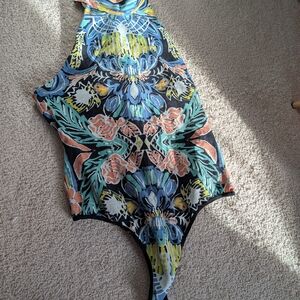 Free People Multicolor Abstract Print Bodysuit